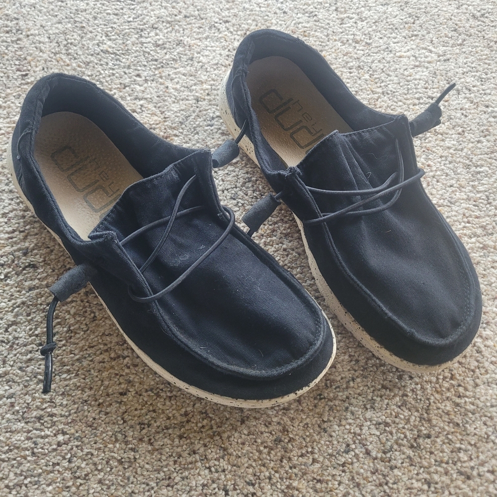 Hey Dude Black Canvas Loafers with White Soles